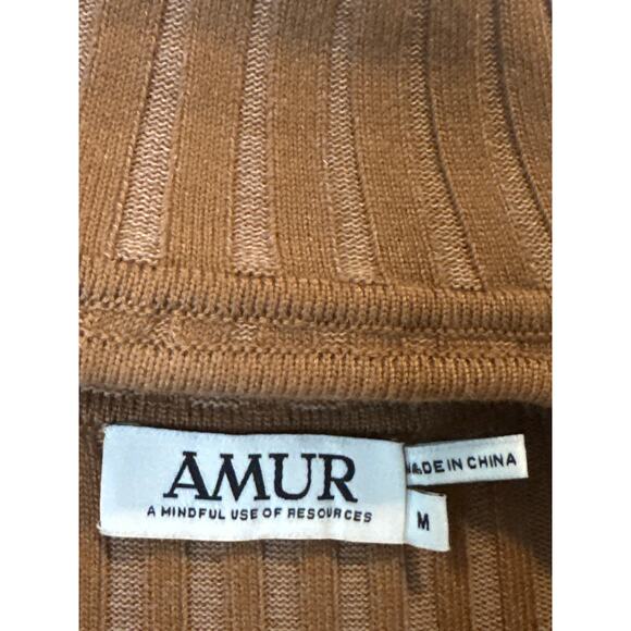 Amur Guadalupe Ribbed Knit Cutout Long Sleeve Fall Midi Dress Brown Size Medium - Picture 6 of 11